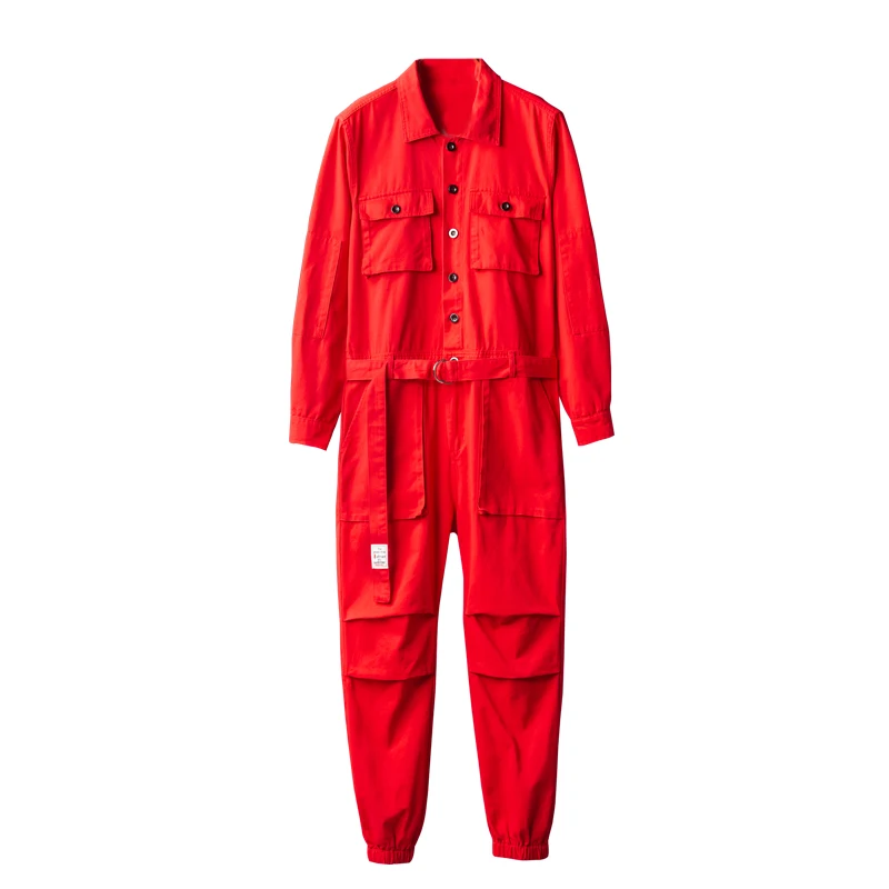 Workwear casual pants men&#39;s autumn work clothes hip-hop all-in-one overalls overalls jumpsuit red