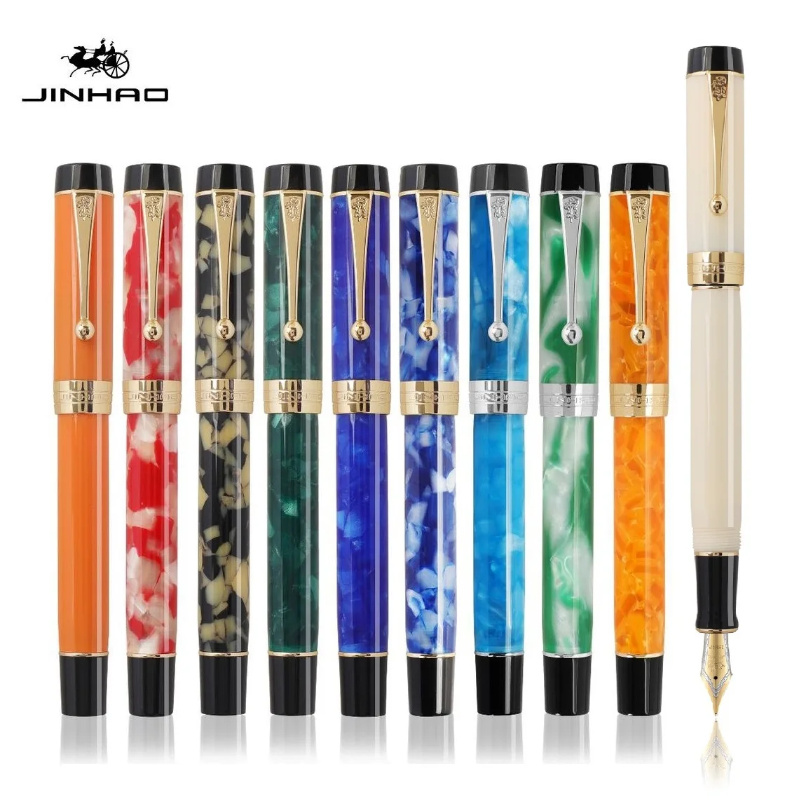 Перьевая ручка Jinhao Century 100 акриловый корпус с тонким наконечником золотой