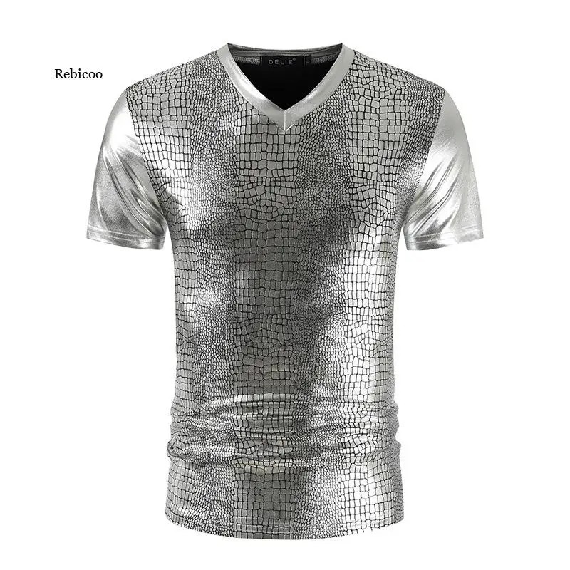 

Футболка мужская с металлическим змеиным узором, пикантная Клубная вечевечерние НКА, блестящая, для сцены и выпускного вечера, 3Xl