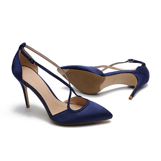 blue 8.5cm Указательный палец красный сатин Runway супер сандалии ультра лето леди Корейский высокие каблуки Красные Satin туфли экстремальный стилет Размер 4 34 Orsay Лето мода Китай китайская новая - Цвет: blue 8.5cm