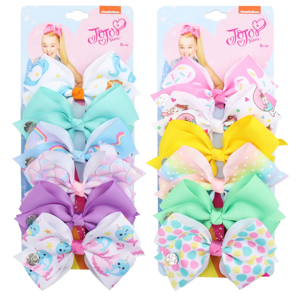 

6 Pieces/Set Kids Bows Siwa Rainbow Printed Knot Ribbon Bow For Girls Handmade Boutique Hair Clip Children Hair Accessories