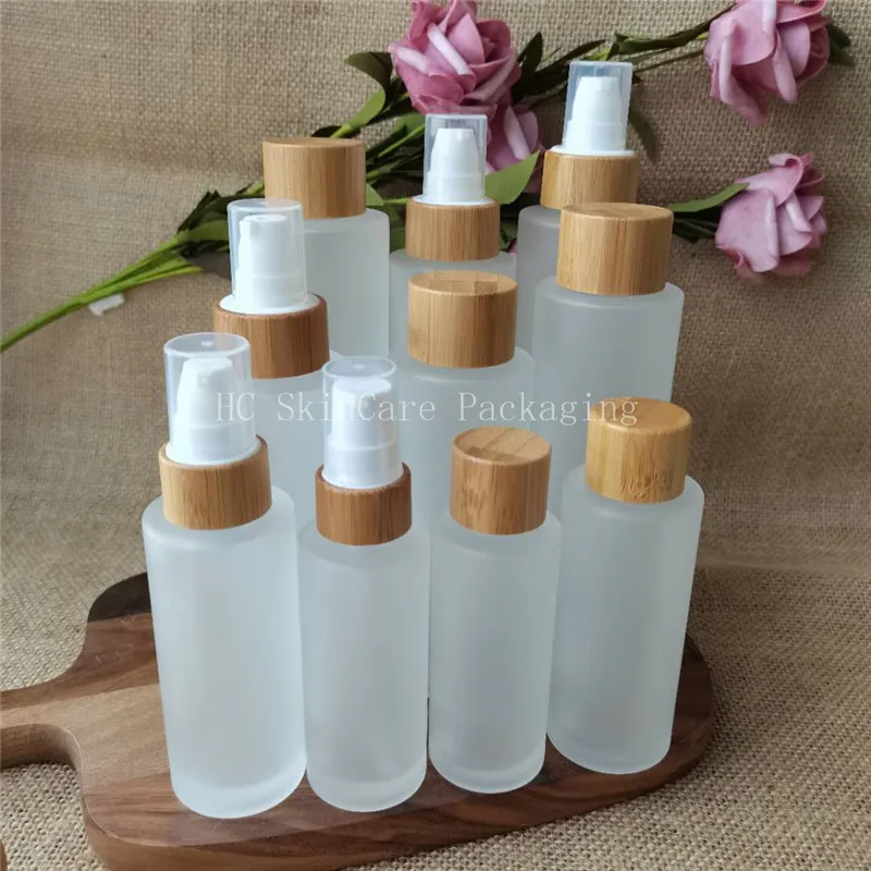 30/50/100/120/150ml Empty Bamboo Frosted Clear Glass Spray Bottle Screw Wood Cap Travel Containiner Cosmetic Packaging Set