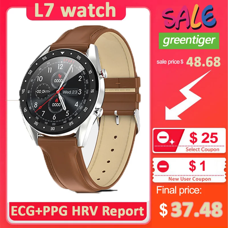 L7 умные часы спортивные ЭКГ + PPG HRV пульсометр тест на кровяное давление IP68
