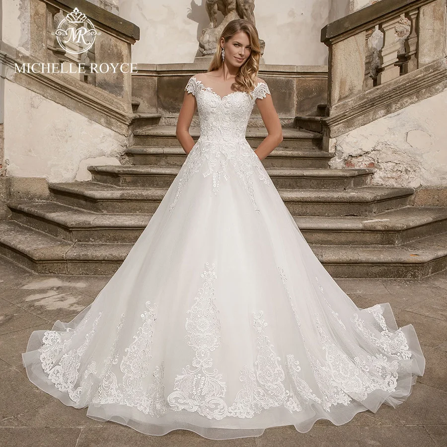 Мишель Ройс Свадебные платья трапециевидной формы для женщин с открытыми