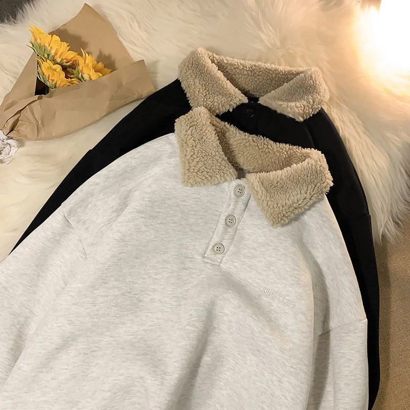 

Флисовый Свободный теплый мужской пуловер Hybskr в Корейском стиле в стиле преппи, Повседневная зимняя модная верхняя одежда унисекс