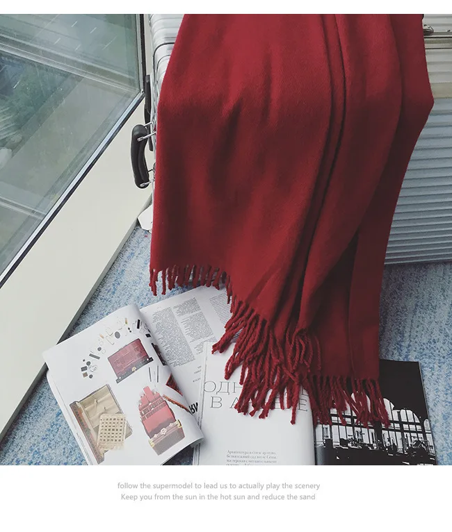 TVVOVVIN осень зима сплошной цвет пашмины для женщин утолщение кисточки держать тепло женская большая шаль шарф M0015