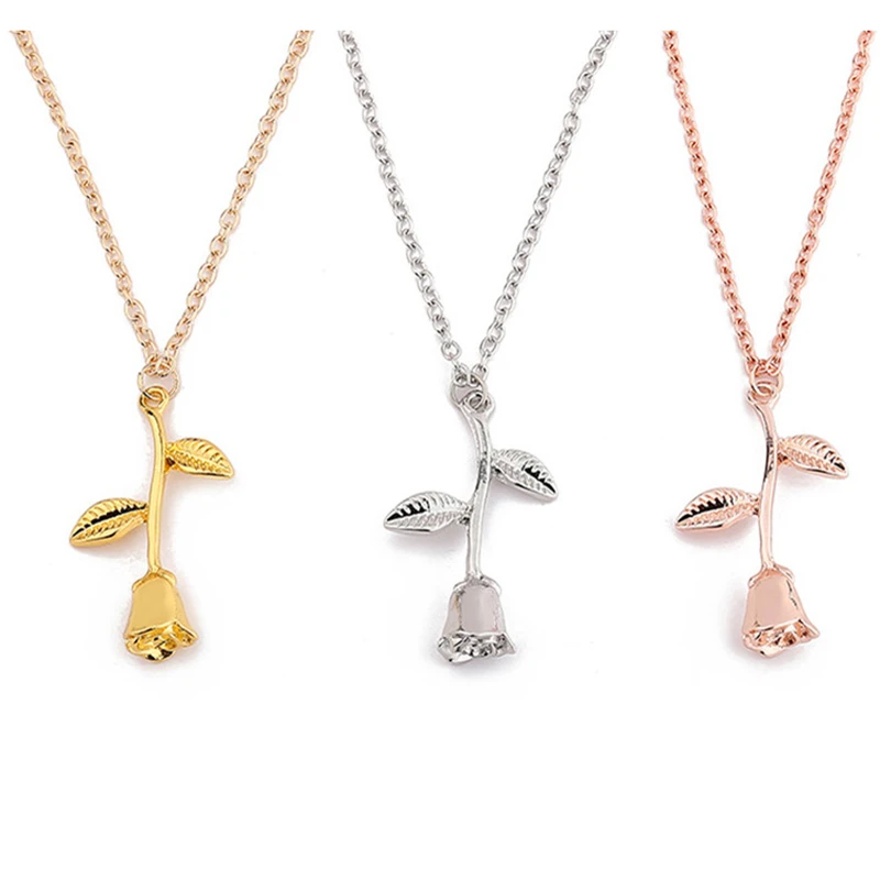 

New 2021 Fashion Jewelry Collier Rose Statement Pendant Necklace Women's Beauty and Beast Jewelry Lovers Gifts