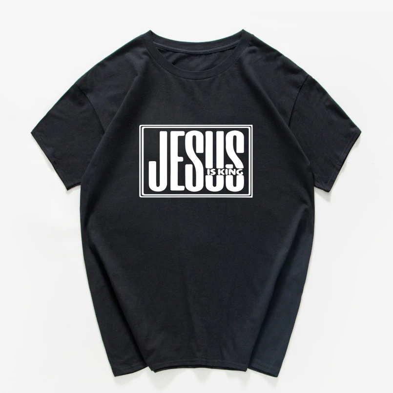 

Jesus Is King Shirt Christian Faith funny T Shirt men letter t-shirt men loose streetwear 130kg can wear oversized tee shirt
