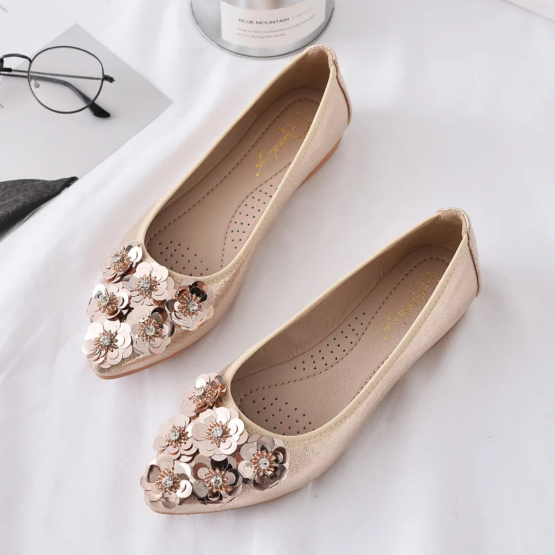 Flowers Women's Shoes Flats Casual Shoes Woman Loafers Fashion Pointed Shallow Slip-on Luxury Elegant Plus Size 44 High Quality