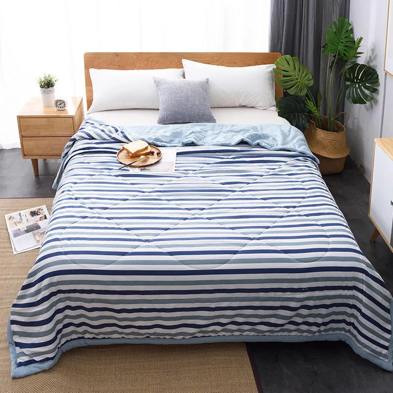 Летнее стеганое одеяло в полоску японском стиле мягкое тонкое покрывало для