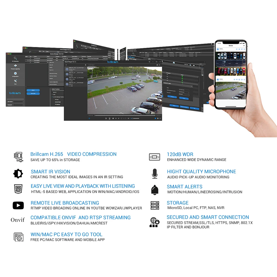 IP-камера Brillcam 4K POE IP67 слот для SD-карты встроенный микрофон ИК цилиндрическая