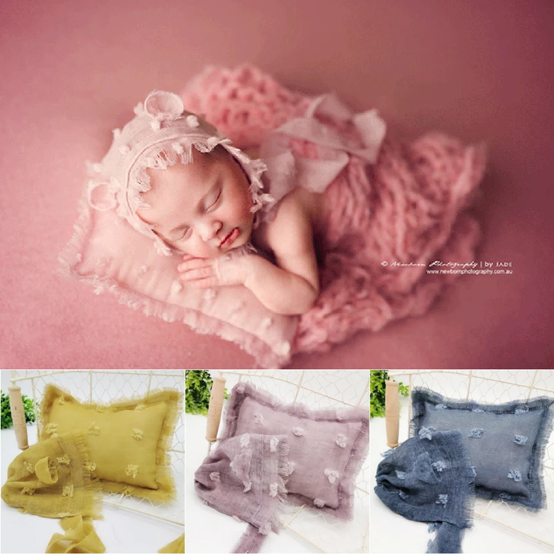 

Newborn photography props baby photo tie-dye cotton and linen hat + pillow photoshoot cap accessories photo shoot fotografia