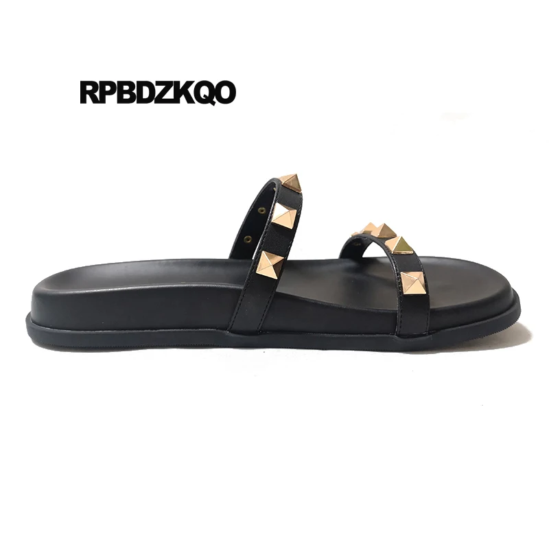 Rock Stud туфли женский пол сандалии заклепка лето широкая посадка плоские дизайнер