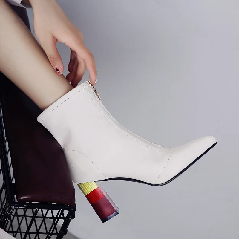 Женские ботильоны из коровьей кожи сезон осень-зима женские радужные туфли на