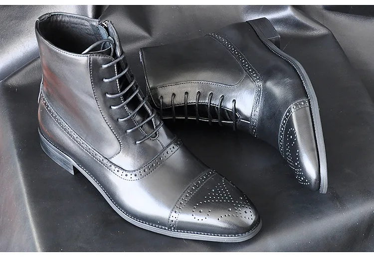 Italy Handmade Classic Men Boots High Quality Leather Men Dress Shoes Outdoor Autumn Man Moccasins Lace-UP Male Men Ankle Boots
