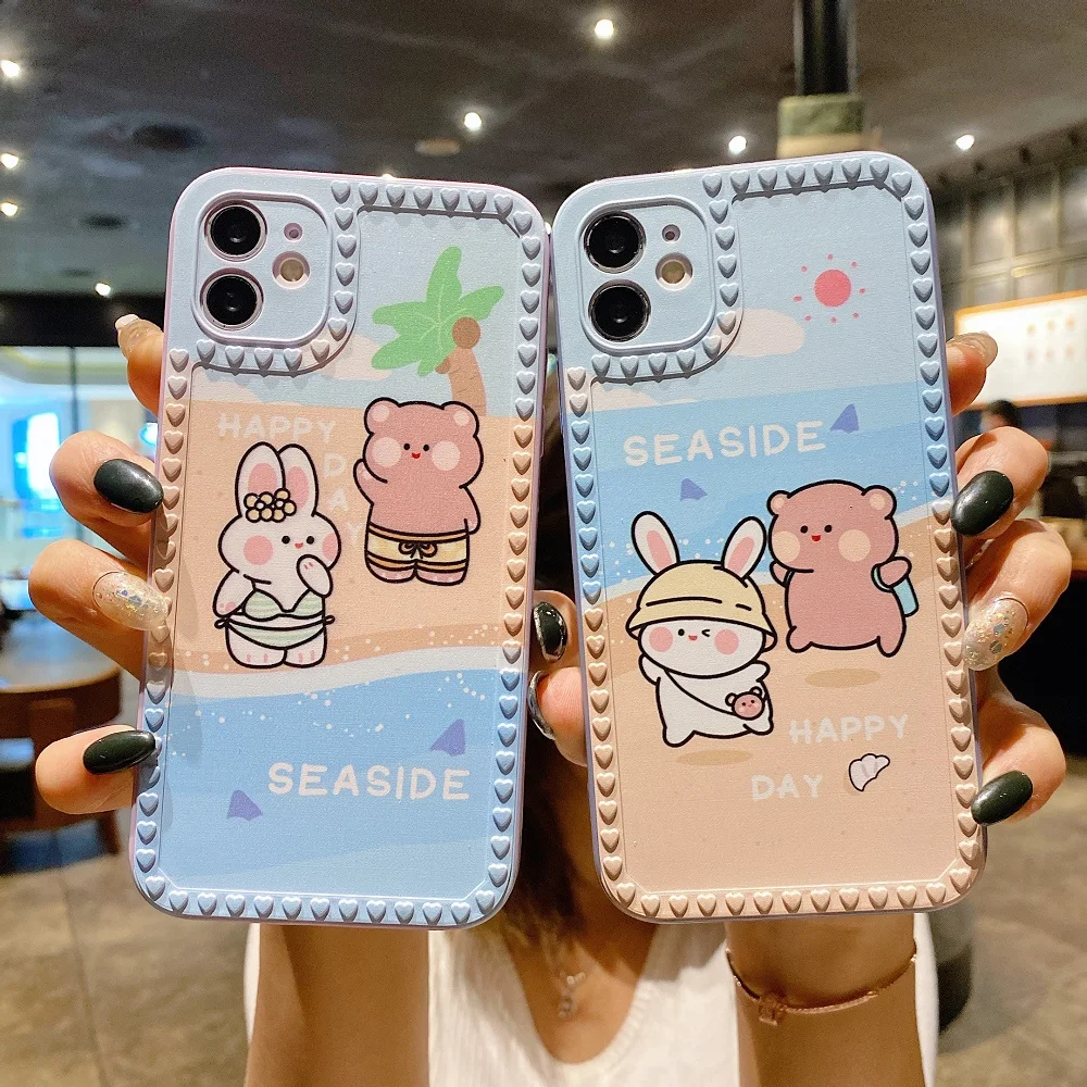 

3D Cute Cat Case For iPhone 12 11 Pro Mini 7 8 6S 6 Plus XR X XS Max Silicone Case Cartoon Bunny Bear Cover Soft Coque Funda