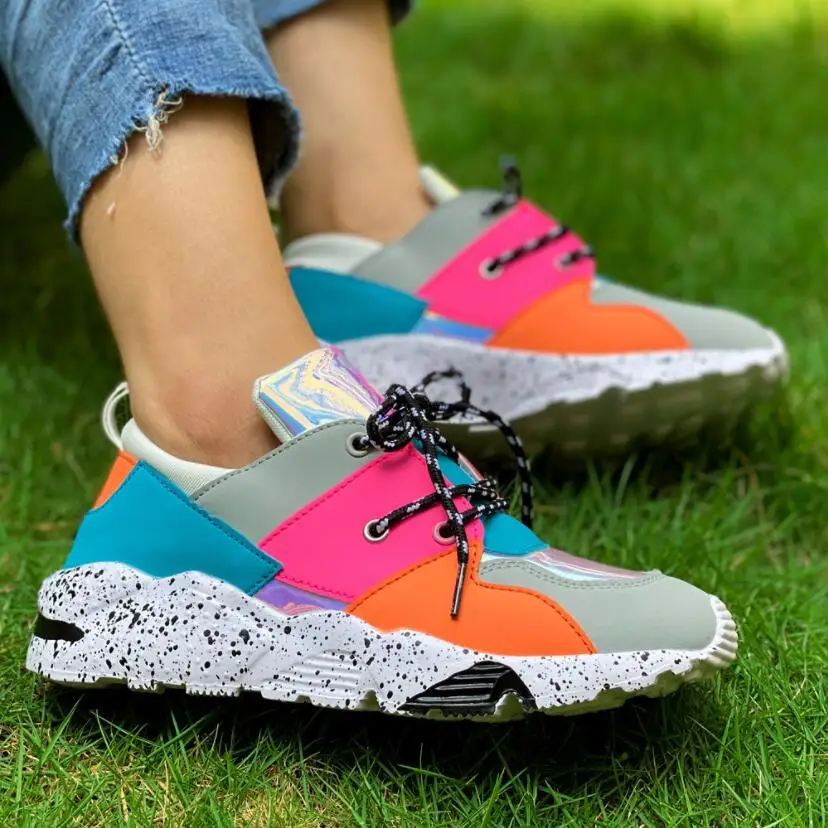 

New Women Shoes Rainbow Colors Sneaker Wedges Female Women Vulcanize Shoes Breathable Confort Casual Ladies Shoes Tenis Feminino