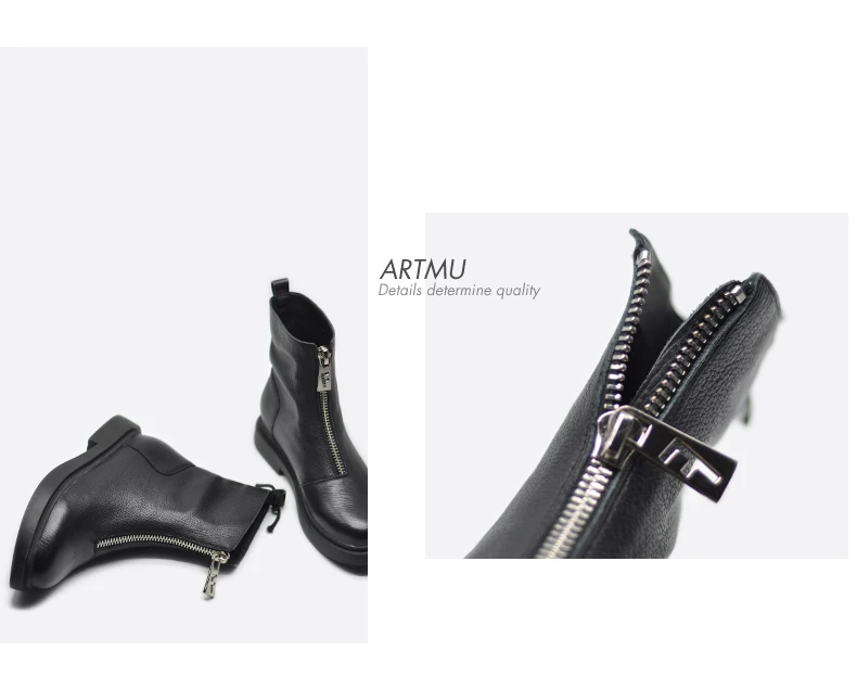 Artmu; оригинальные женские ботинки; Белая обувь; Ботинки martin на молнии спереди; ботильоны из натуральной кожи на плоской подошве; Новинка; обувь ручной работы с круглым носком