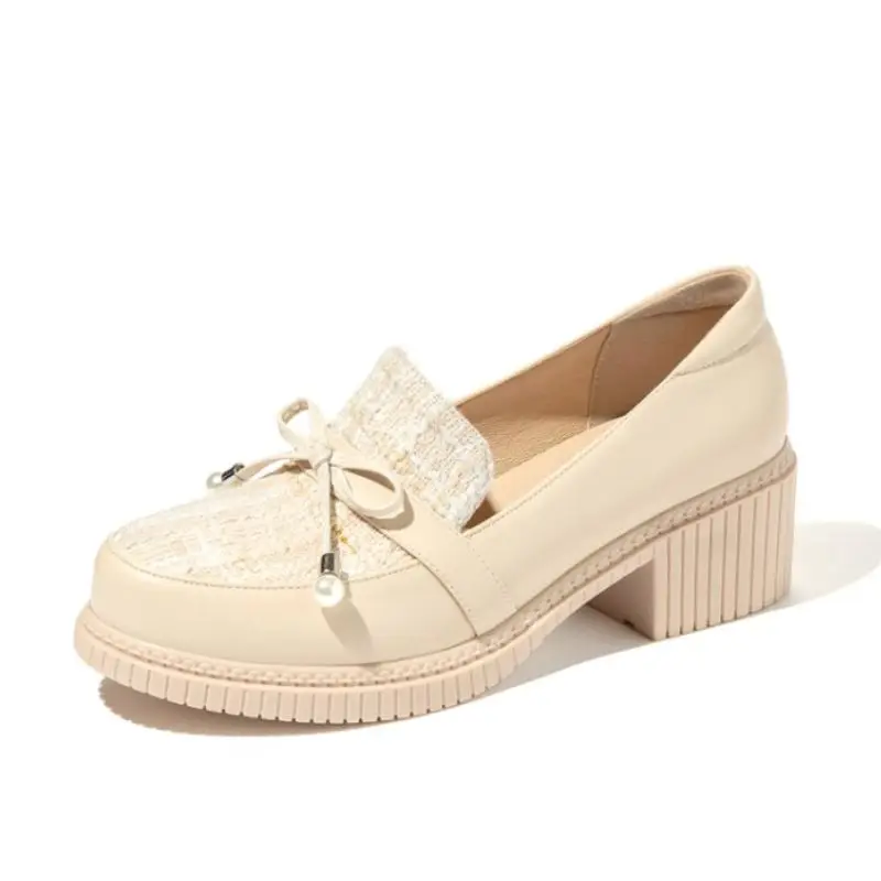 

Fanyuan New Women Pumps Bow Tie Thick HeeShoes Female Loafers British Dropshipping Pumps Women Square Heels Ladies shoes