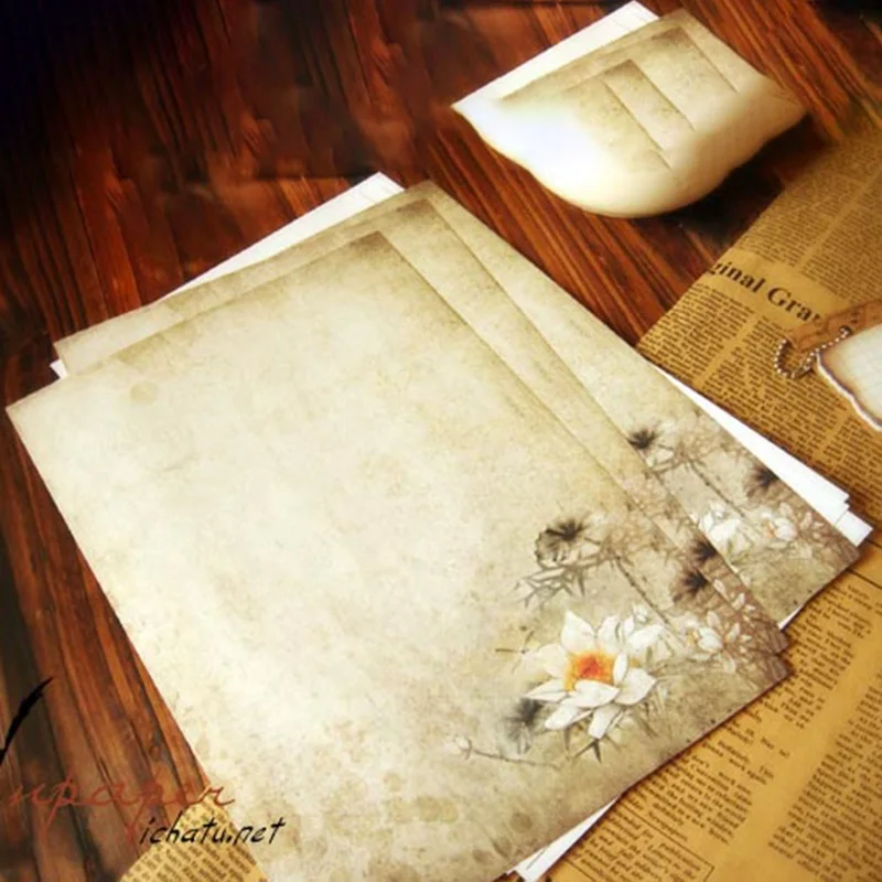 

8Pcs/lot!! School Office Supplies Vintage Lotus Letter Paper Stationery Writing Paper Letter Set