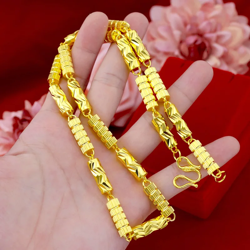 

Fashion Luxury Men's Necklace 24K Gold Chain Solid Car Flower Necklace for Men Wedding Engagement Anniversary Jewelry Gifts Male