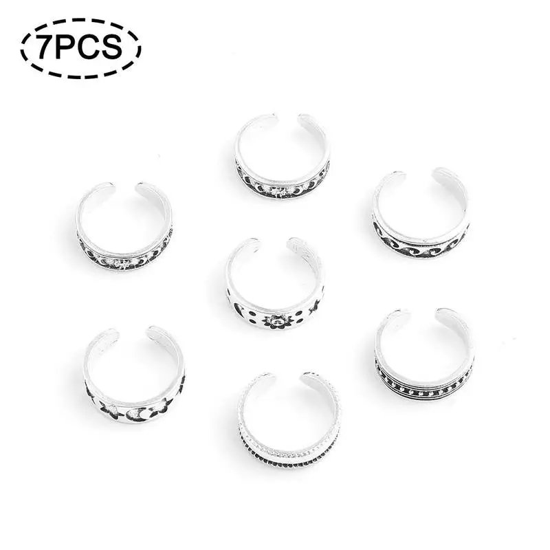 

7PCS summer beach vacation knuckle foot ring open toe cover for female girl finger heart ring adjustable jewelry