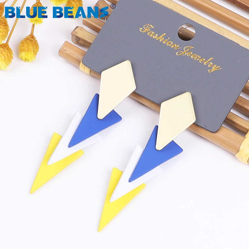 Женские Висячие серьги с голубыми бобами маленькие в богемном стиле