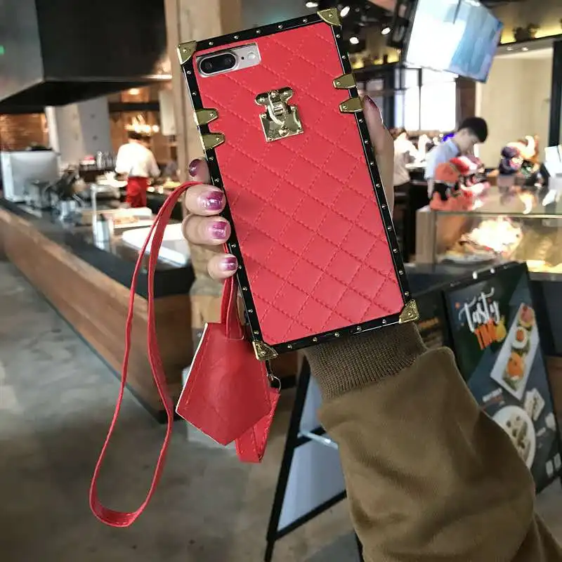 honhei Роскошный кожаный чехол для телефона s для iphone 11 Pro X 6 6s 7 8 Plus Xs Max Xr модная квадратная клетчатая винтажная задняя крышка для телефона Coque чехол - Цвет: honhei