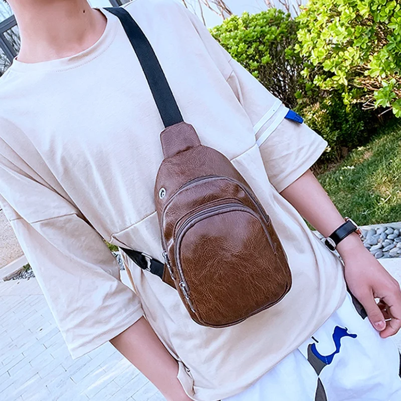 Мужская нагрудная сумка мужская кожаная Usb рюкзак с отверстием для наушников
