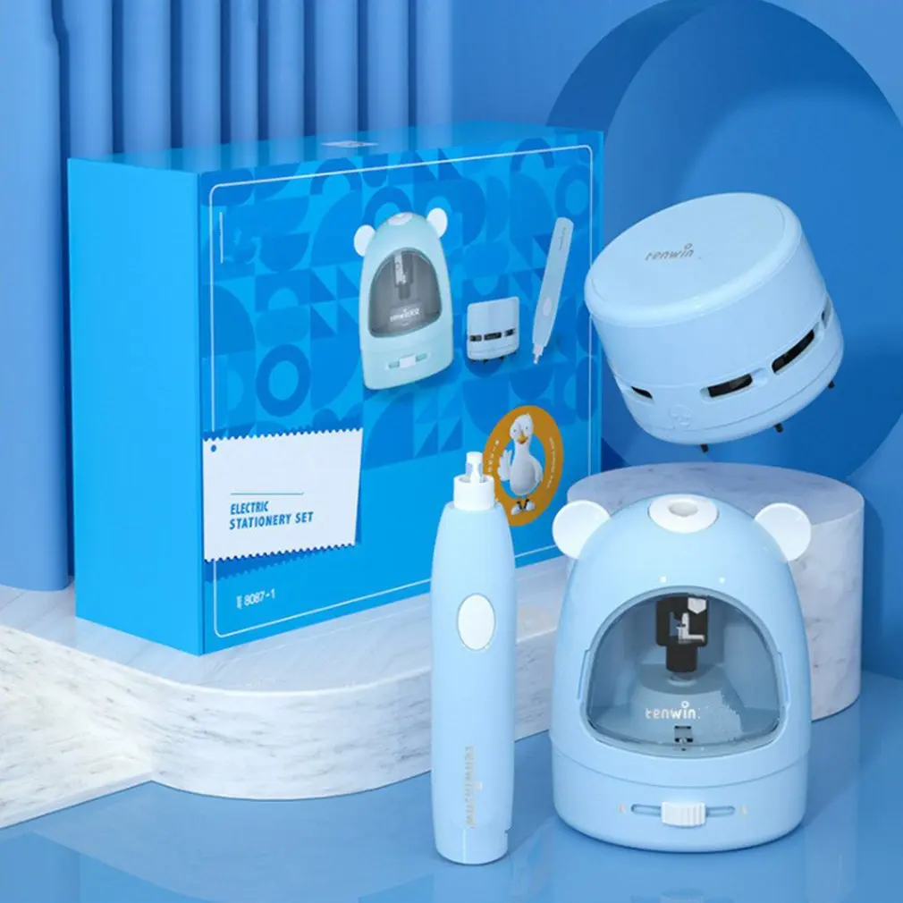 

Electric Pencil Sharpener Electronic Erasers Mechanical Vacuum Cleaner Set For Kids Stationery Art School Supplies Gifts