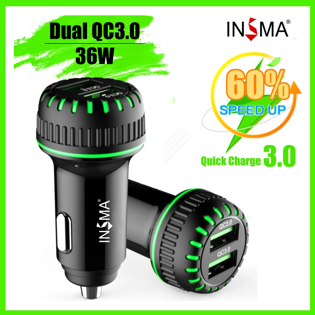INSMA 36 Вт автомобильное зарядное устройство Быстрая зарядка двойной QC 3,0 USB быстрое зарядное устройство для iPhone Xiaomi Mi huawei samsung S9 S8 автомобильный быстрый адаптер