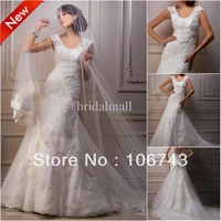 free shipping new fashion 2016 bridal gowns rhinestone and appliques cap sleeve open back beaded lace wedding dresses
