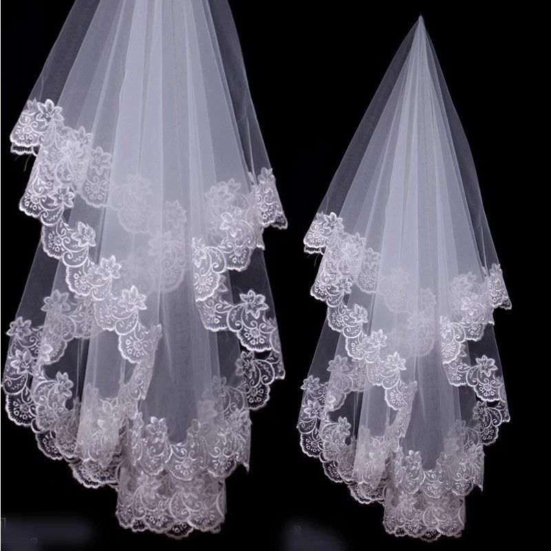 

White Ivory White Cathedral Wedding Veils Short One Layer Bridal Veil Appliques Lace Edge No Comb Wedding Accessories