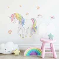 cartoon cute unicorn wall stickers flowers castle nursery home decoration for kids room baby girls bedroom peaceful kids decals
