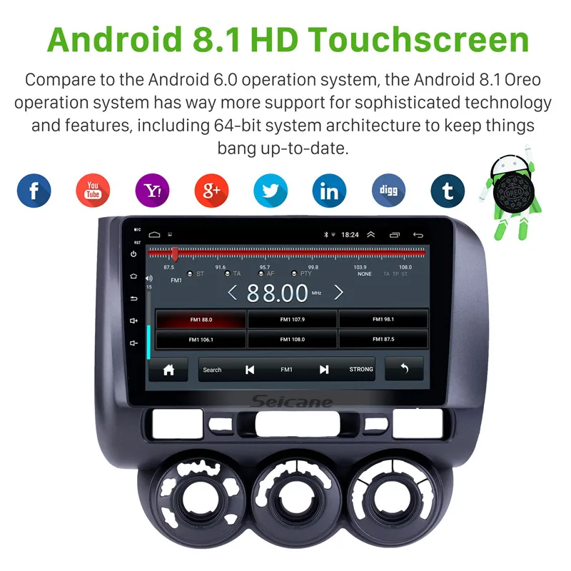 Seicane Android 8.1 9 inch Car GPS Radio Multimedia player for 2002-2008 Honda Jazz Manual AC Right Hand Drive Head Unit Stereo |