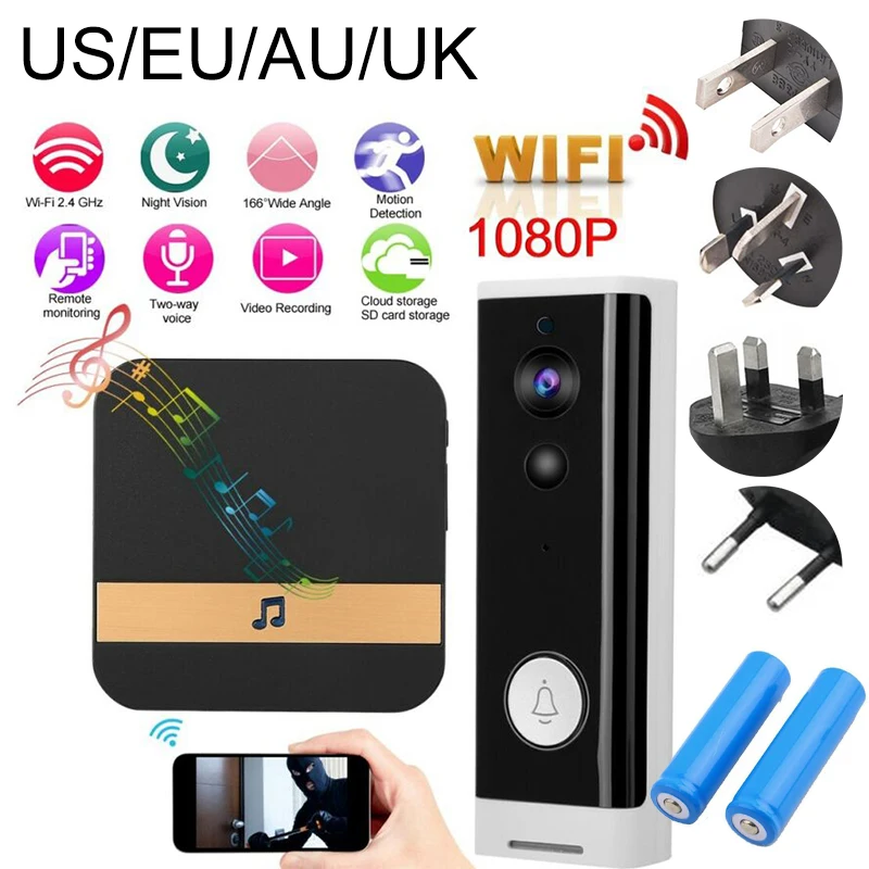 Wifi смарт дверной звонок HD видео камера кольцо ИК 1080 беспроводная домашняя