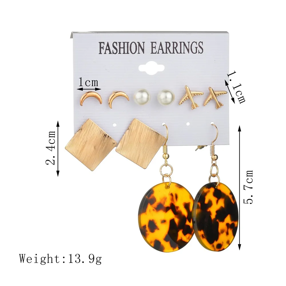 2020 NEW 5 pairs/set leopard statement earring romantic exquisite simple moon plane sexy Stud Earring Set Women | Украшения и