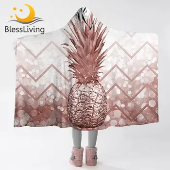 BlessLiving Pineapple Hooded Blanket Geometric Wave Sherpa Fleece Throw Blanket Glitter Tropical Fruit 3D Wearable Blanket 1