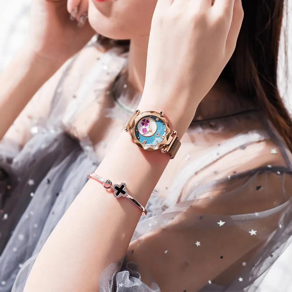 Часы DOM женские кварцевые с магнитной застежкой люксовые наручные сетчатым