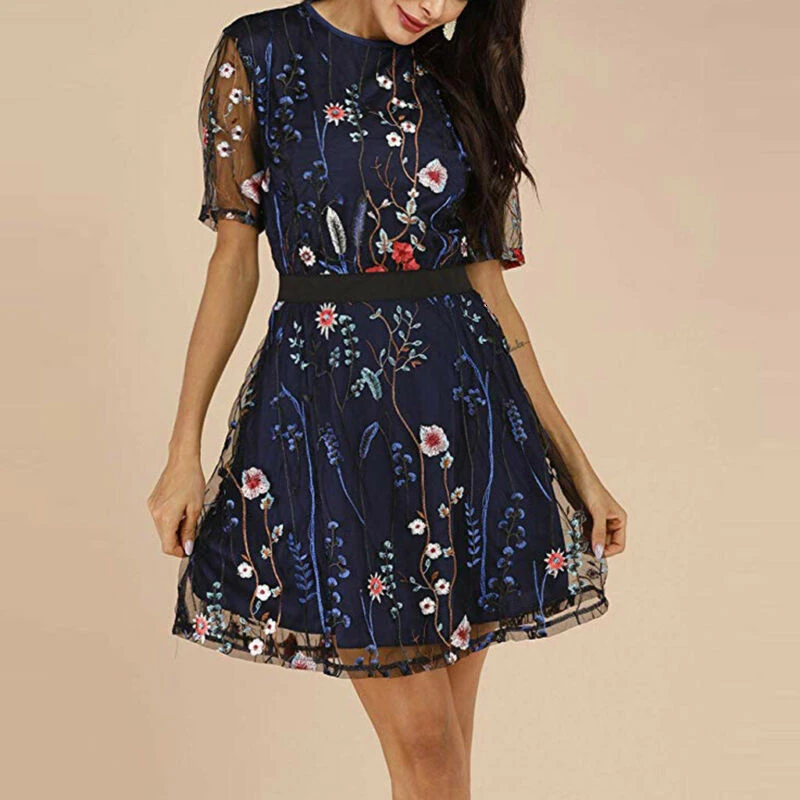 Женское Сетчатое платье на молнии с вышивкой радуги Летнее мини феи цветочным