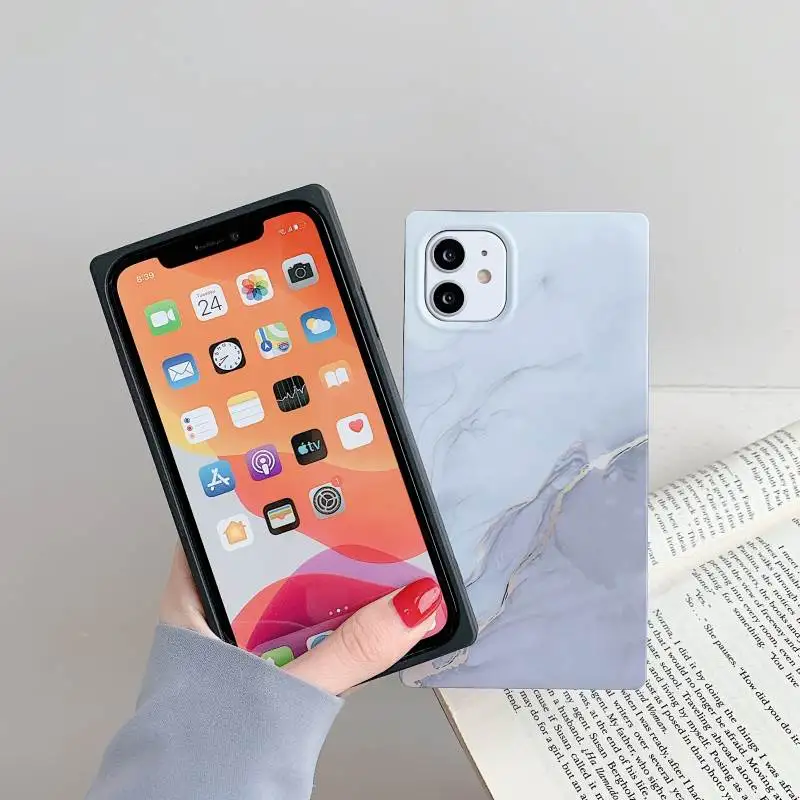 

NEW Square Marble Phone Case For iPhone 12 Mini 6.7 6.1 5.4 X XS XR 11 Pro Max 7 8 Plus SE2020 Soft TPU Phone Cover Couple Gift