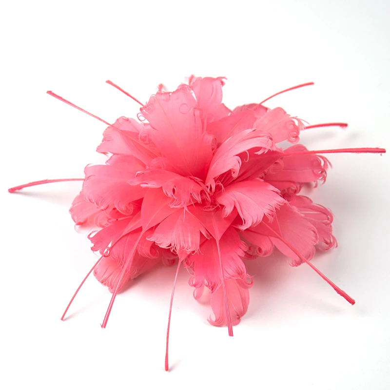 

Beautiful Coral red Feathers Flower in Hair Decoration feathers DIY Wedding Party bride Craft Hat Head for Plumes 1pcs