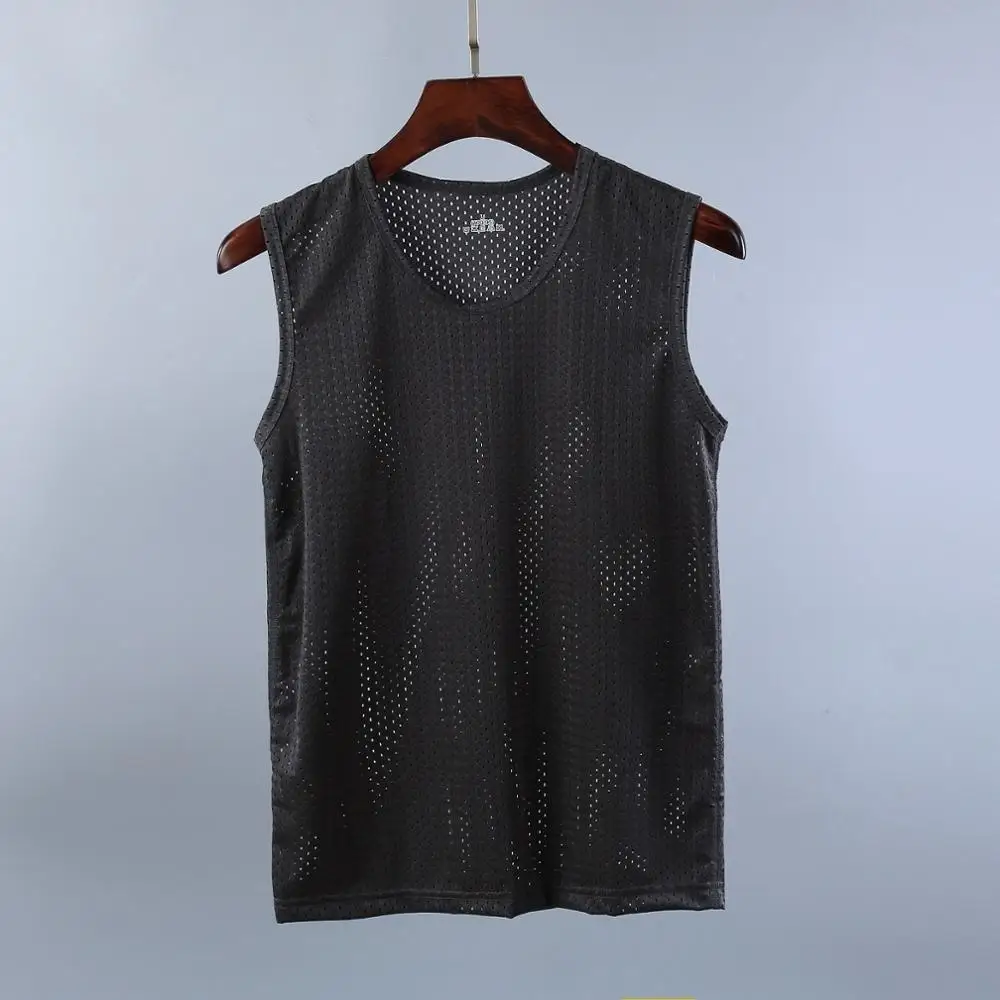 Мужской жилет для бега Спортивная сетчатая одежда фитнеса эластичная хлопковая