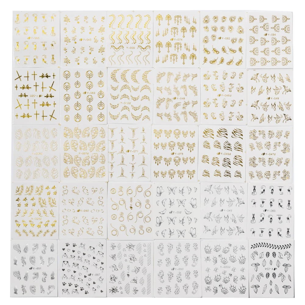 

Nail Art Transfer Sticker Decotions Classic Silver Gold Various patterns Bronzing Water Decals Set Flower Leaf Cat Manicure
