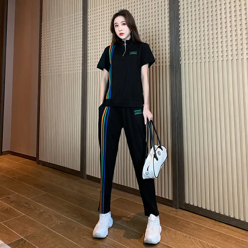 

Pure Cotton Sports Suit Women's Two-piece Summer 2021 New Trendy Brand Summer Clothes Western Style Fashion Casual Wear
