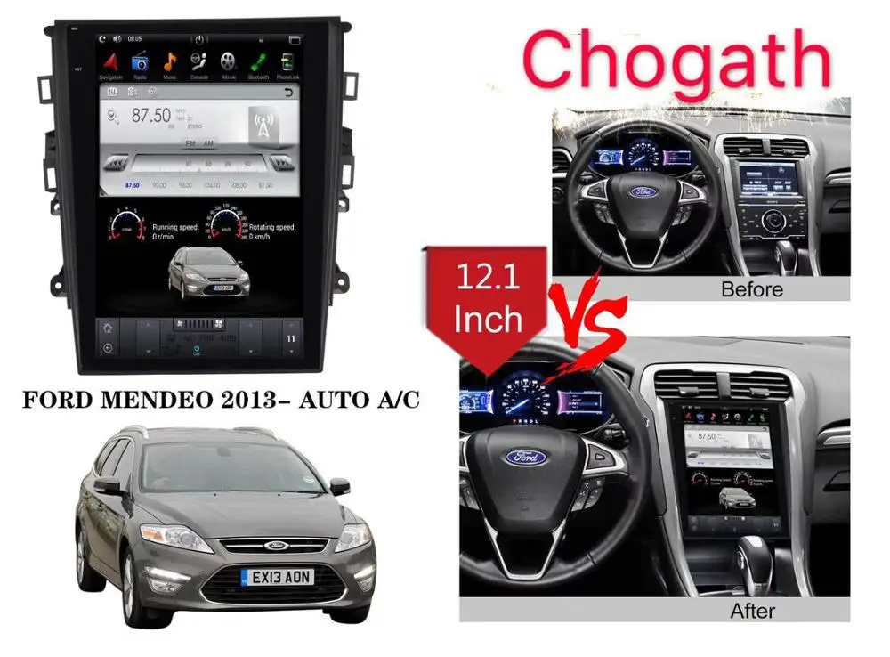 

CHOGATH 12.1 ''android 7.1 Vertical Screen 2+32G Car Radio GPS Multimedia Stereo for A/C Manual Ford Mondeo 2013-2017 with maps