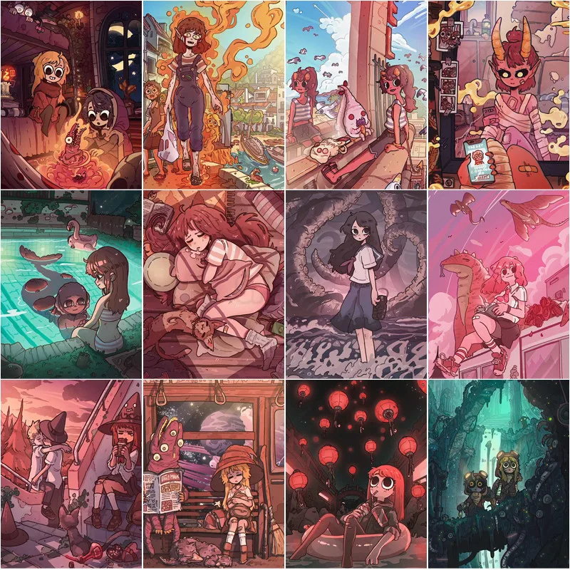 

5D Diamond Painting Cartoon Girl Anime Style Big-Eyed Monster Girl with Horns On The Head Cute Elf Bedroom Hall Decor Pictures