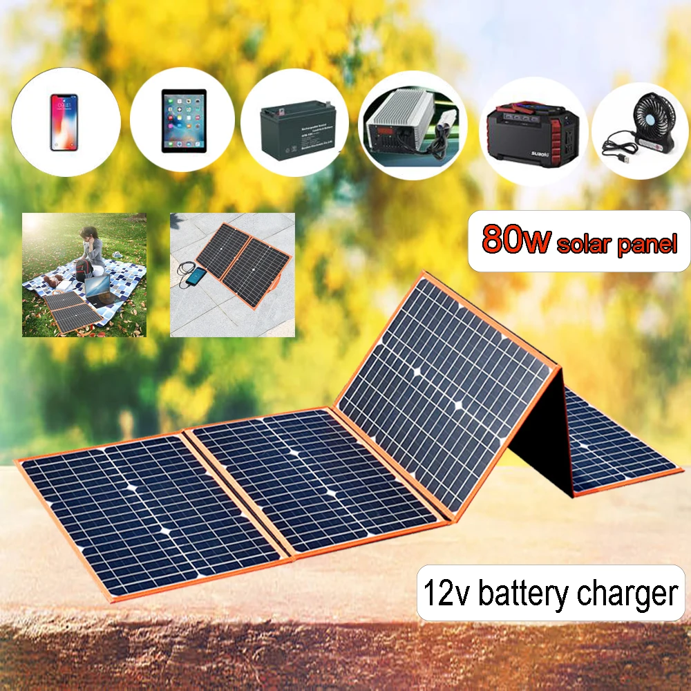 Harga 80w Panel Tenaga Surya/solar Panel Foldable 12v Mobil Charger 40w 50w 60w Portabel Solar Powerbank 5v Usb Untuk Ponsel Lampu Perahu Mobil RV Berkemah