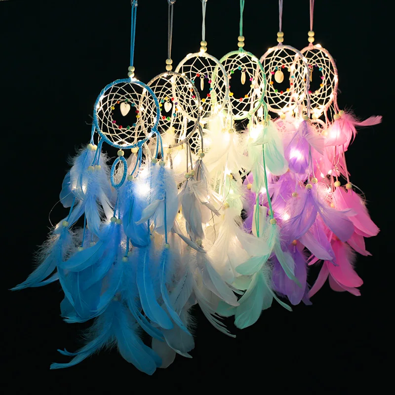 

Dream Catcher LED Lighting Feather Dream catcher Girl Room Bell Bedroom Romantic Hanging Decoration