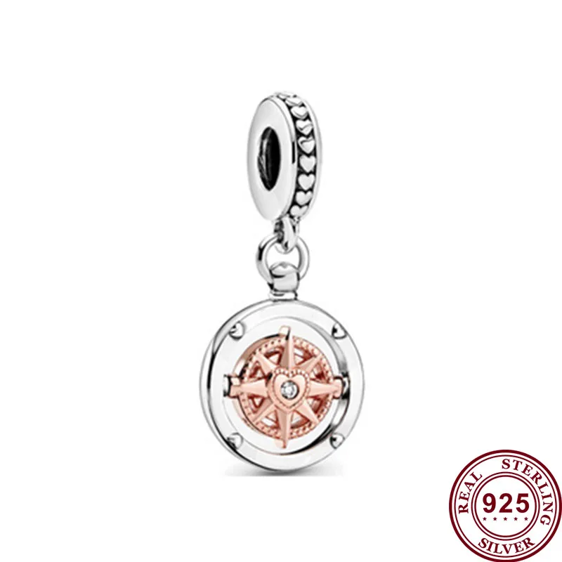 

Original 925 Sterling Silver Charm Rose Gold Lucky Compass Pendant Fit Pandora Women Bracelet & Necklace Diy Jewelry